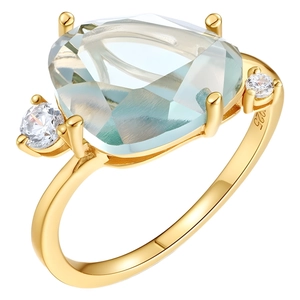 S925 sterling silver ring with light blue pear-cut gemstone and gold plating finish