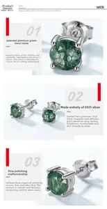 Detailed macro view of S925 sterling silver earrings with round green moss agate stone