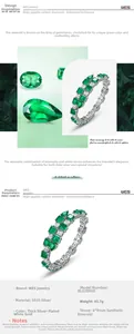 Detail showing S925 sterling silver bangle with green synthetic emerald and white zircon