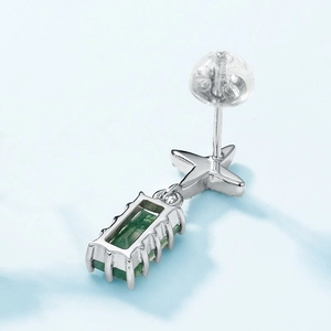 Boucles d'oreilles étoile en argent S925 avec pierres d'agate mousse verte rectangulaires