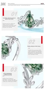 Macro view showing kite-cut moss agate and S925 silver stamp on leaf-shaped ring