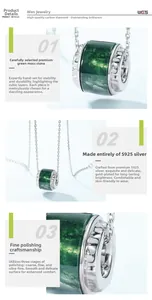 Vue détaillée du pendentif en agate mousse verte naturelle avec chaîne en argent fin S925