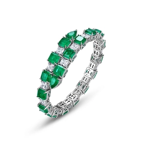 Luxurious S925 sterling silver multi-wrap snake bracelet with emerald and white zircon