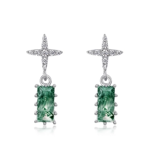 Boucles d'oreilles étoile en argent S925 avec agate mousse naturelle et zircons