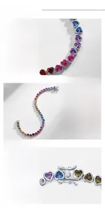 Détail du bracelet cœur en argent S925 avec zircons colorés et fermoir mousqueton sécurisé