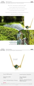 Détail du collier en argent S925 plaqué or 10K avec une pierre agate mousse de 5x7mm