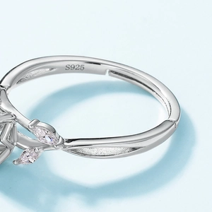 S925 sterling silver olive leaf ring with moss agate and marquise stones in adjustable open design