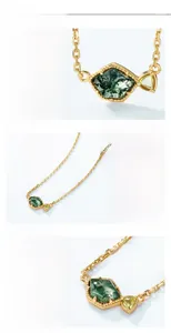 Vue macro du collier en argent S925 avec agate mousse et détail de pierre jaune