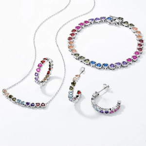 Parure de bijoux en argent S925 avec zircons cœur arc-en-ciel collier et boucles