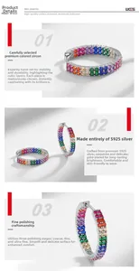 Détails du pavage double face de zircons arc-en-ciel sur créoles en argent massif S925