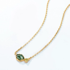 Collier en argent S925 doré avec agate mousse naturelle irrégulière et pierre en cœur