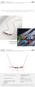 Detail view of S925 silver necklace with rainbow cubic zirconia triangle pendants
