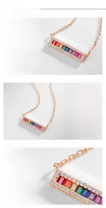Detailed macro view of S925 sterling silver rainbow zircon pendant with rose gold plating