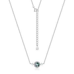 Elegante collana in argento S925 con ciondolo in agata muschiata e alone di zirconi