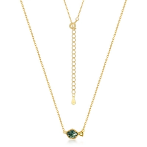 Collier en argent S925 avec agate mousse verte et cristal jaune au design géométrique