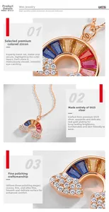 Close-up of S925 sterling silver rainbow necklace with colorful cubic zirconia stones