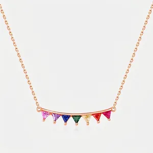 Elegant 925 Sterling Silver Rainbow Zirconia Triangle Pendant Only Without Chain Rose Gold Plated Fashion Jewelry Women