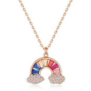 925 Sterling Silver Rainbow Pendant Necklace Multicolor Zirconia Cloud Clavicle Chain Rose Gold Plated Fashion Jewelry For Women