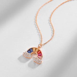 Rainbow necklace in S925 silver with colorful cubic zirconia and cloud-shaped pendant