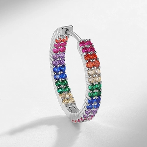 Boucles d'oreilles créoles arc-en-ciel en argent S925 serties de zircons colorés