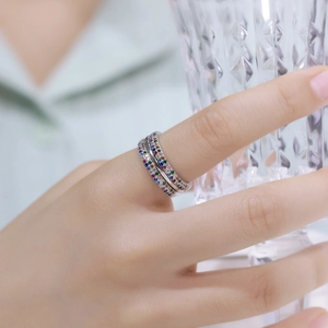 Ensemble de bagues en argent S925 avec zircons arc-en-ciel et pierres colorées