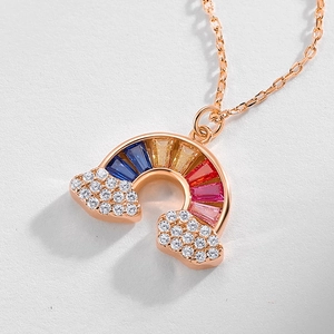Rainbow necklace in 925 silver with colorful cubic zirconia and rose gold plating