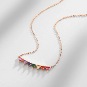 Rose gold S925 silver necklace featuring rainbow triangular zircon pendant for women