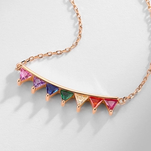 Elegant rose gold S925 silver necklace with triangle rainbow cubic zirconia pendant