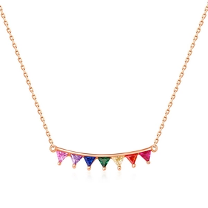 Elegant 925 silver necklace with rainbow triangle zircons on a rose gold chain