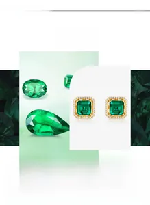 Dettaglio macro degli orecchini a smeraldo quadrato con bordo di zirconi bianchi e oro 18k