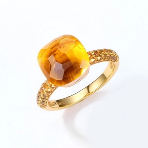 Luxurious S925 silver ring featuring a large square yellow faceted gemstone and pavé settings
