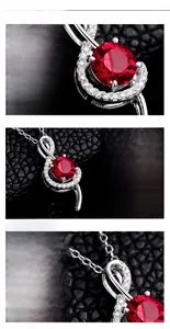 Macro detail of S925 silver note necklace with red ruby and delicate polishing work