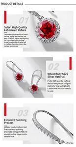 Macro detail of S925 silver halo earrings featuring a vibrant pigeon blood red ruby