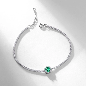 Vintage emerald-cut lab-grown green gemstone tennis bracelet in S925 sterling silver setting