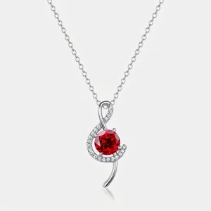 Musical Note Treble Clef Pendant Necklace For Women 925 Sterling Silver Created Ruby Moissanite Rhinestone Inlaid Jewelry