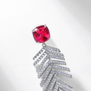 Elegant 925 silver tassel stud earrings with red cushion cut gemstone and pave zircon