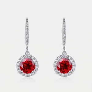 S925 Sterling Silver Lab Grown Ruby Moissanite Drop Earrings Women Halo Rhinestone Inlaid Ear Hook Fashion Jewelry Gift