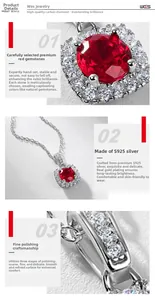 Detailed view of S925 silver necklace with lab-grown ruby pendant and diamond halo