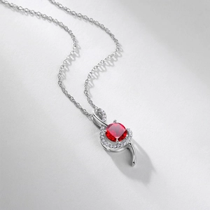 Elegant S925 silver necklace with musical note pendant and round ruby gemstone