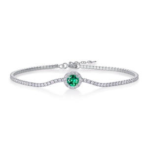 Vintage S925 silver bracelet with lab-grown emerald and sparkling pavé diamonds