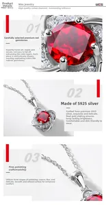 Détail macro du collier trèfle en argent S925 avec rubis de culture et pierres