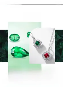 Détails de colliers en argent S925 avec pendentifs en émeraude de culture et rubis