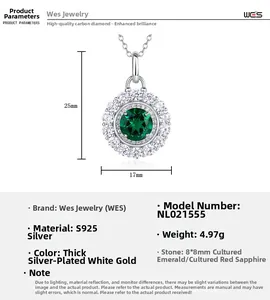 Détails du pendentif tournesol en argent S925 avec émeraude de 8mm et diamants sur les côtés
