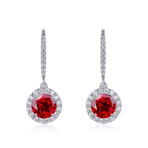Pigeon blood red ruby earrings in S925 sterling silver with halo cubic zirconia accents
