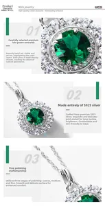 Détail du collier en argent S925 avec émeraude de culture et sertissage halo