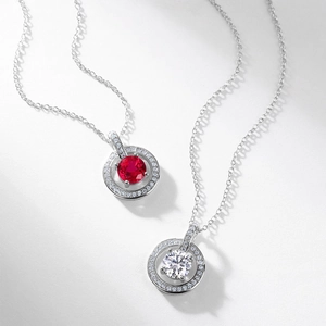 S925 sterling silver necklaces with round laboratory ruby and white cubic zirconia