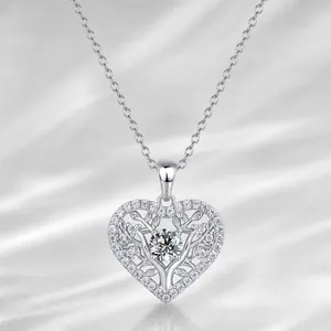 Collier Pendentif Cœur Arbre De Vie En Argent Sterling 925 Avec Moissanite Émeraude Rubis Pierres Précieuses Bijoux Élégants