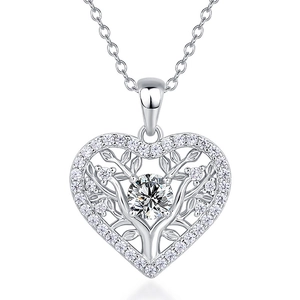 Collier en argent S925 avec pendentif cœur Arbre de Vie, moissanite et oxydes de zirconium