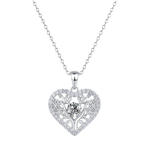 Collier en argent sterling S925 avec cœur, motif arbre de vie et pierres moissanite