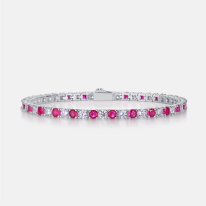 Hip hop S925 silver tennis bracelet featuring alternating red and white round gemstones